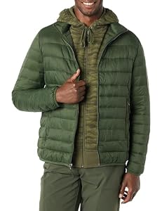 Amazon Essentials Herren Verstaubare, Leichte, Wasserabweisende Pufferjacke (Erhältlich In Big & Tall), Dunkelgrün, L