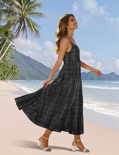 Image of YESNO Summer Bohemian Floral Dresses for Women Spaghetti Straps Maxi Dress Casual Flowy Dresses with Pockets ES0