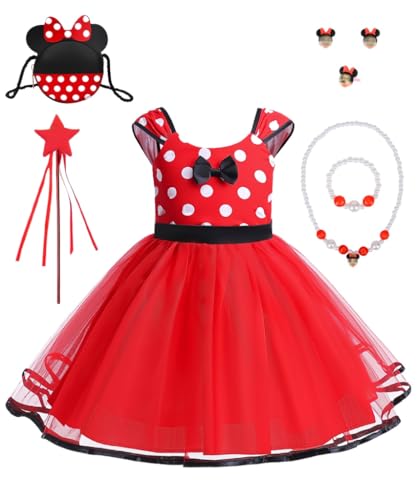 Disfarce princesa menina, disfarce meninas com bolsa orelhas rato, jogo de colar, meninos bebé menina Polka Dot Bowknot vestido Tutu para aniversário festa Natal carnaval traje de cosplay