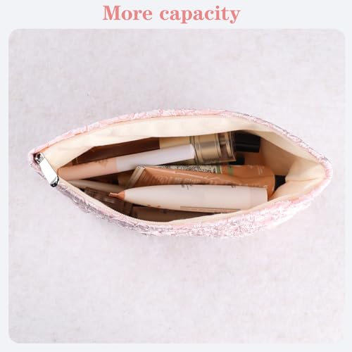 Makeup Bag Travel Cosmetic Bag for Women Floral Makeup Bag Small Cosmetic Pouch Purse with Zipper Gifts for Girlfriend and Best Friend(Pink)2