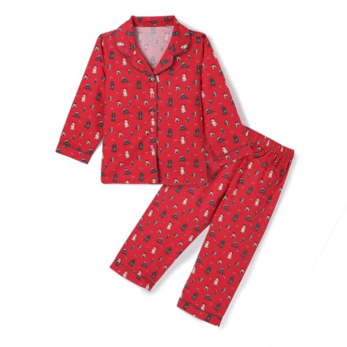 Image of Girls Premium Cotton Full Sleeves Printed Nightsuit Set | Collar Style Night Dress for Girls | Soft & Breathable Pajama Set | Trendy Kids Sleepwear & Nightwear