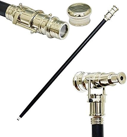 Brass Nautical Telescope Wooden Cane Chrome Finish Telescope Handel Wooden Walking Stick