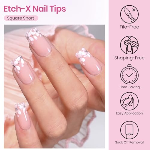 Image of Beetles Gel Nail Tips Etch-X- Square Short, 384pcs 12 Sizes Pre-Etched | Half Matte Full Cover Soft Gel Nail Tips, Press on False Nail Extension Acrylic Fake Nails, Easy DIY Salon Art