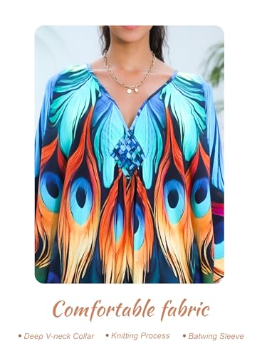 Image of Yanziliu Kaftan Dress for Women,Plus Size Hawaiian Batwing Sleeve Beach Cover Up Summer Swimsuit Dresses
