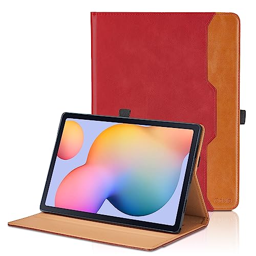 Case for Samsung Galaxy Tab S6 Lite 10.4 Inch 2024/2022/2020 - Model (SM-P620/P625/P610/P613/P615/P619) with Hand Strap and Pocket, PU Leather Folio Stand Cover Auto Wake/Sleep, Red