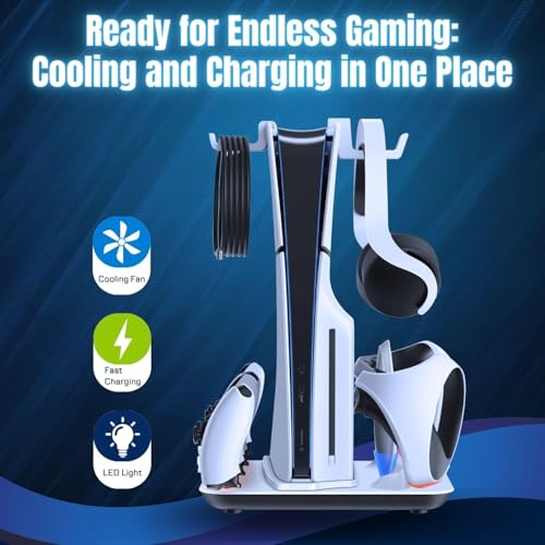 Suporte de resfriamento vertical ajustável em 3 velocidades para PS5 Slim e PS5, base de carregament