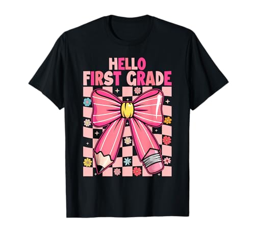 Hello First Grade Girls Coquette Day of School Teacher T-Shirt