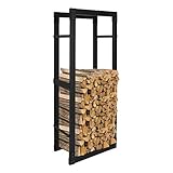EINFEBEN Kaminholzregal Innen Kaminholzständer Brandschutz, Brennholzregal Aus Edelstahl, Feuerholzregal für Holzscheite Stapelhilfe, Schwarz, Größe:25x60x150 cm