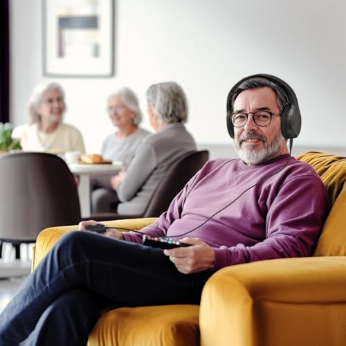 Hama TV Kopfhörer mit Kabel 6 m (verstellbarer Over-Ear Kopfhörer für Fernseher, Kopfhörer mit Lautstärkeregelung separat links/rechts, ideal für Senioren und Hörgeschädigte, 3,5 mm + 6,35 mm) schwarz