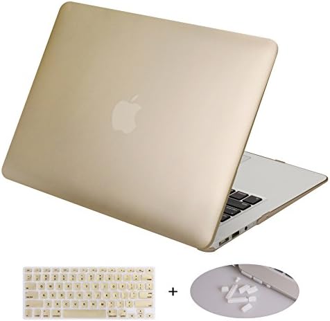DWON MacBook Air 13 Inch Case with Keyboard Cover and Dust Plug for Apple MacBook Air 13 Inch Sleeve Model A1369 and A1466 - Gold