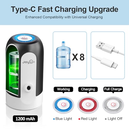 JOYHILL Dispensador de garrafa de água de 5 galões, bomba de garrafa de água de carregamento USB, bo