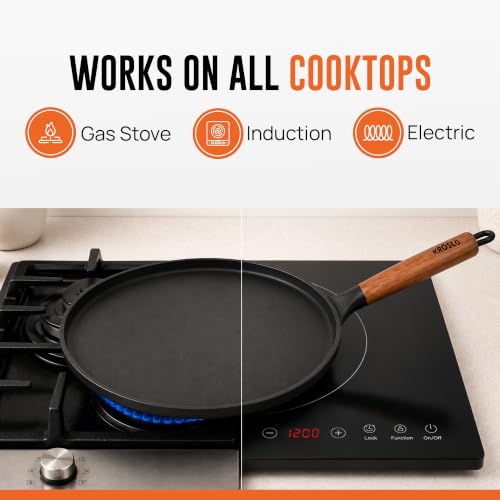Image of KROSLO Lightweight Cast Iron Naturally Non Stick Dosa Tawa 28 cm | 100% Non-Toxic | Rust Resistant | Metal Spatula Friendly | Baby Food Safe