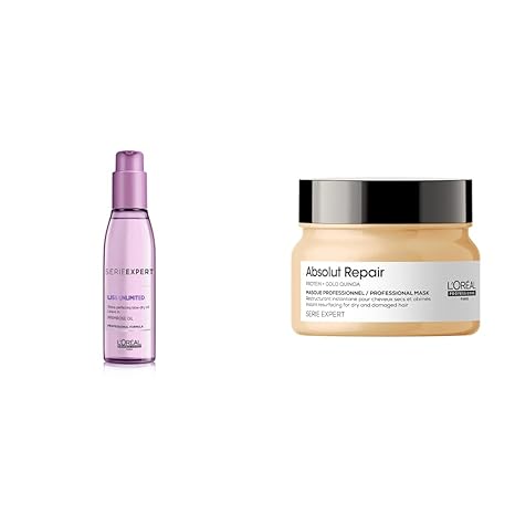 LOreal Professionnel Serie Expert Liss Unlimited Blow Dry Serum 125 ml, For Frizz-free Hair & LOreal Professionnel Serie Expert Absolut Repair Masque 250 gm, For Dry and Damaged Hair