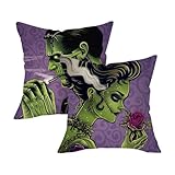 Pycat Halloween Green Monster Decorative Throw Pillow Covers 18 x 18 Set of 2,...