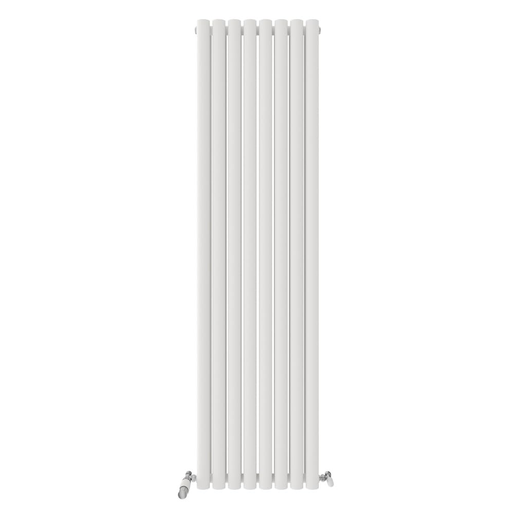 iBathUK Strata Wall-Mounted Vertical Double Oval Panel Radiator, 8 Column Steel High Thermal Output Hydronic Central Heating, Designer Modern Radiator in Matt White, 1800 × 472mm