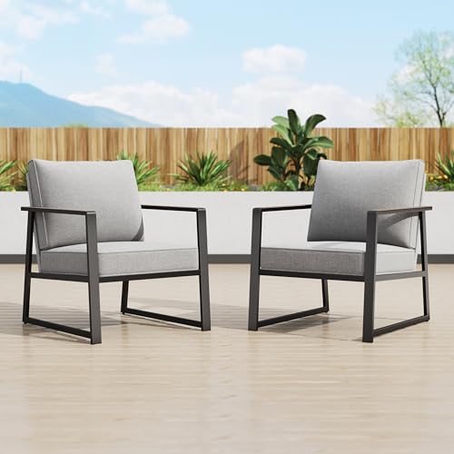 Image of PHI VILLA Patio Furniture Metal Armchair,2 PCS All-Weather Outdoor Contemporary Sofa Chair,Black Frame with Textilene Cushion（Backyard ICON Collection）