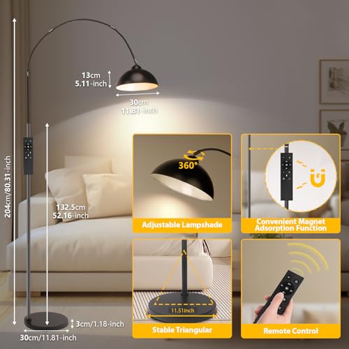 Lampadaire LED à intensité variable et télécommande en métal noir - 2