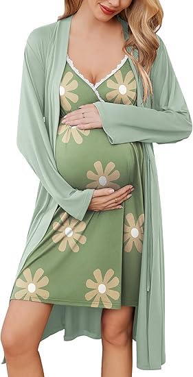 ELESOL Womens Maternity Nursing Gown and Robe Set Labor Delivery Nuring Nightgowns for Hospital Breastfeeding Robes