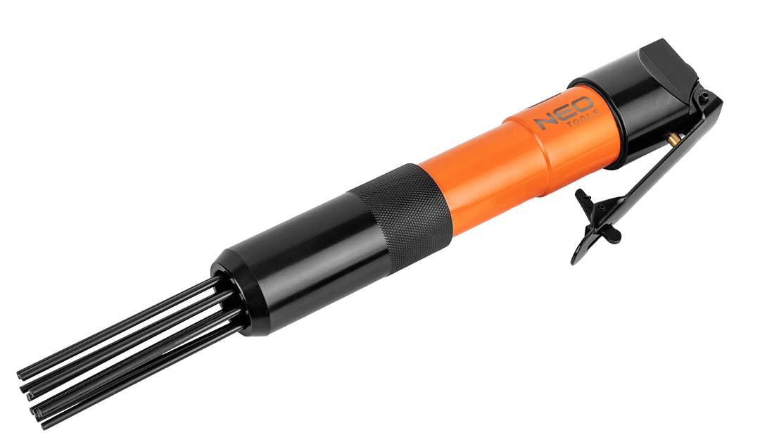 NEO TOOLS Martillo de aguja para óxido y soldadura, 12 x 3 mm, presión de trabajo 6,3 bar, consumo medio de aire 125 l/min, 4000 trazos/min, conexión, 1/4", peso 1,30 kg, CE