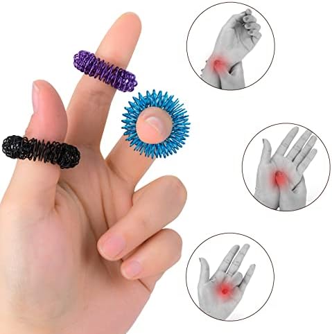 ASTER 8 Pieces Spiky Sensory Finger Rings Acupressure Ring Set Great Spikey Fidget Ring Fidget Sensory Toys for Silent Stress Reducer and Massager Improves Blood Circulation