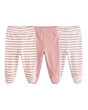 JiAmy Conjunto de body para bebé de 3 piezas con mangas y pantalones bombachos con pies de algodón para recién nacidos, 0-12 meses, Pink Pants, 0-3 meses