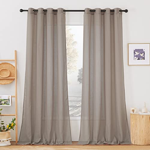 NICETOWN Sheer Linen Curtains 108" Long for Windows, (Burlap) Grommet Top Privacy Semi Sheer Privacy with Light Filtering Drapes for Bedroom/Living Room, W52 x L108, Set of 2