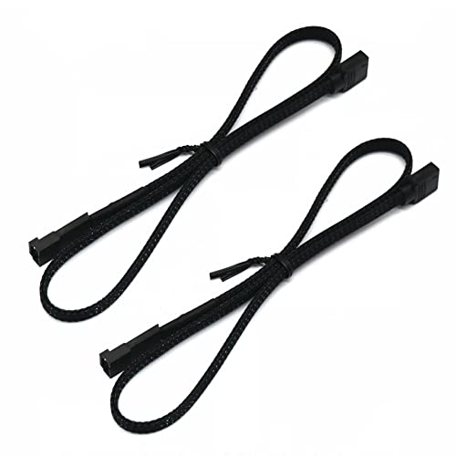 Angitu for 2pcs / lot Corsair Fan RGB ARGB Adapter Cable with Black PET Sleeved HD LL120 140 QL 3Pin 4Pin Fan to 5V 3Pin RGB LED Cable 50cm (RGB-4Pin Male Black Sleeved)