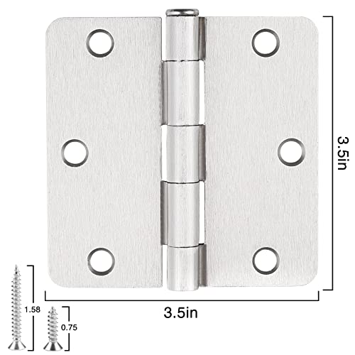 24 Pack Nickel Door Hinges Brushed Nickel Hinges For Doors 3 1/2 Interior Door Hinges Satin Nickel 3.5"X3.5 Inch Hinges Rounded 1/4" Raidus Standard Residential Bedroom Door Hinge Sturdy Door Hardware #TOP4