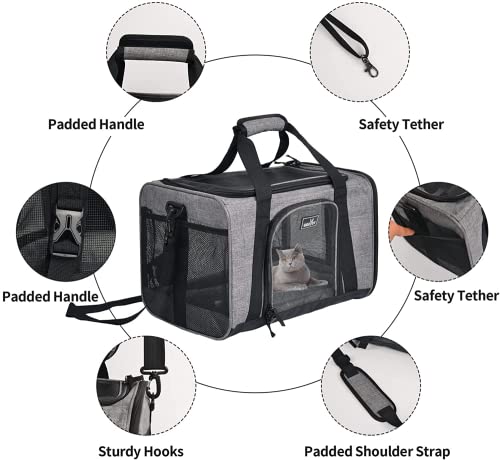Wakytu Transportbox für Katze Hund, Transporttasche für Haustiere, Faltbare Hundetransportbox Katzentransportbox, Hundetragetasche, Hundebox Auto, Atmungsaktive Hundetasche, Grau