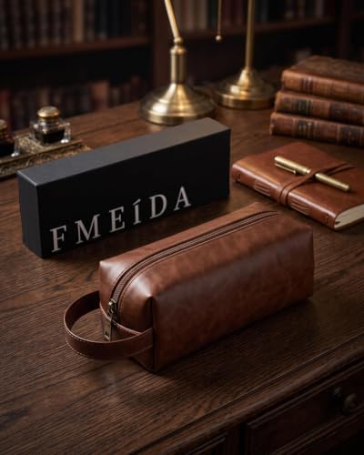 Image of Fmeida Vegan Leather Pencil Case Pouch, Office Supplies Gift for Men Women | Gift Box, Inner pocket, Carry handle, Water-resistant, for Coworkers Writers Teachers Designers