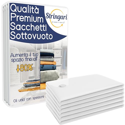 Stringari 6 Sacchi S 60x40 - Sacchetti Sottovuoto Vestiti - Buste di Qualità Superiore per Piumoni