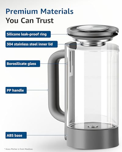 Image of Maxblue GPWD Glass Water Pitcher Compatible with Waterdrop M6H Countertop Reverse Osmosis System, Grey