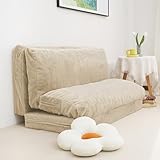 N&V L92×W47 Inch Medium Folding Matress Sofa Bean Bag Bed, Folding Matress Sofa, Includes Removable and Machine Washable Cover, Soft Faux Fur, Patent No.: US D1,018,079 S, Medium, Champagne