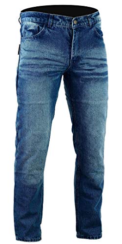 Bikers Gears UK Jean pour moto, Coupe classique avec Kevlar, fibres aramide, renforts amovibles, Denim délavé., 34R (L 42” /W 17” )