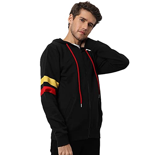 Image of CAHOOT Men's Dark Blue Zip-Front Hoodie with Contrast Drawstring for Casual Wear | Long Sleeve | Hooded Neck | Zipper Closure | Cotton Sweatshirt Crafted with Comfort Fit for Everyday Wear
