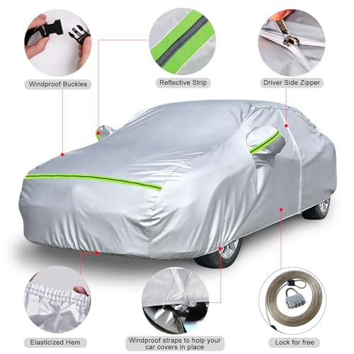 Image of Waterproof Car Covers Replace for 2014-2025 Subaru WRX, 6 Layers Silver All Weather Car Cover with Zipper Door & Windproof Bands for Snow Rain Dust Hail Protection