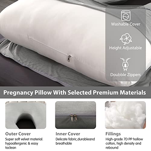 Image of Elover Cooling Pregnancy Pillows for Sleeping,U Shaped Full Body Pillow with Removable Cover,Pregnant Women Must Haves,Maternity Essential,Light Grey