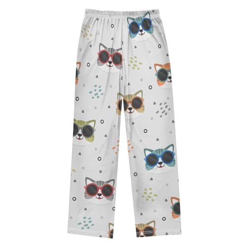 Cat with Glasses Boys Pants Boys Athletic Pants Long Pant for Boywith Pockets Wide-Leg Size 6-14Y2