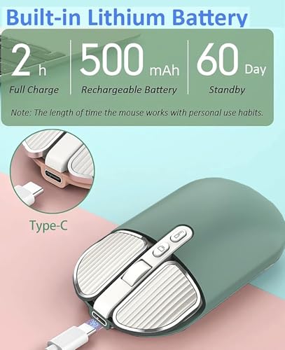 Image of KINGSTER Wireless Bluetooth Rechargeable Mouse - Silent Click, Dual Mode (BT 5.2 + 2.4GHz), Adjustable DPI (800 /1200 /1600), Ergonomic Design - for Laptop, PC, Mac (White & Multi-Color) (Sage Green)