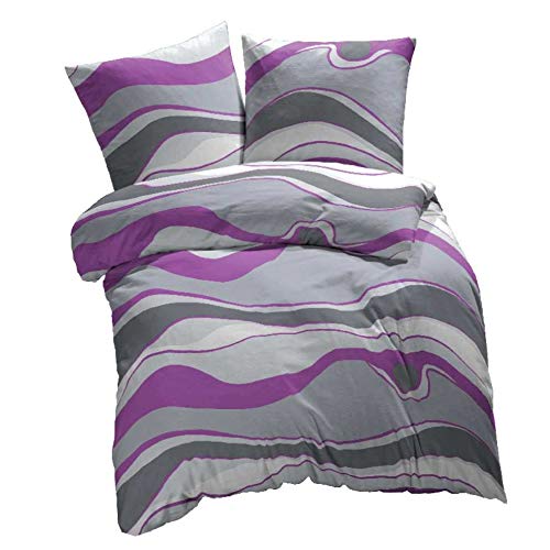 etérea Microfaser Seersucker Bettwäsche - super weiche gebürstete Mikrofaser - Streifen Wellen New Alto - Bettwäsche-Set, 2 teilig 155x220 cm + 80x80 cm cm, Lila Grau