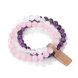 Risyfjew 3 PCS Healing Crystal Bracelets for Women 8mm Natural Stone Beaded Stretch Chakra Bracelets Amethyst Jewelry Gifts