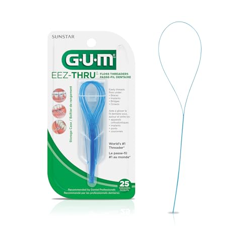 GUM EEZ-Thru Floss Threaders, Dental Flossers for Braces, Bridges, & Implants, 25 Count