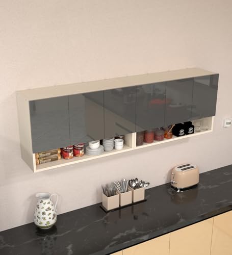 Image of SPECIALITY PANELS 6 Door Mirror Glossy Triple Layered UV Resistant Handless Cabinet Wall Mounted Storage Unit with Space Organizer Durable Cupboard for Kitchen Bathroom Living Room Utility Organizer