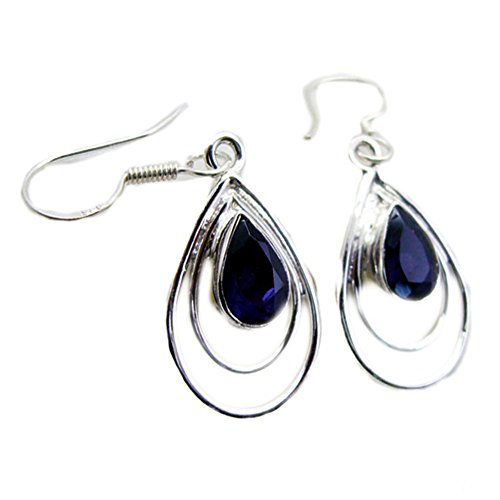 Boucles d'oreilles iolite en argent 925 avec pierre bleue en forme de poire pour femme