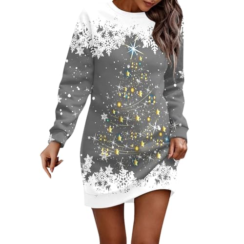 Vestido estampado Feliz Navidad manga larga con bolsillos y capucha para mujer