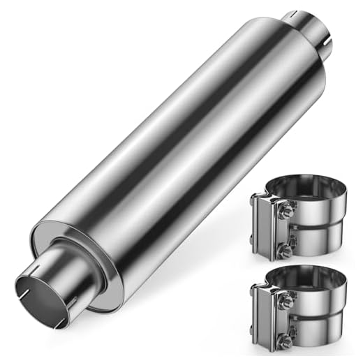 JY Performance 5 Inch Diesel Truck Exhaust Muffler 8 in x 24 in Body 30 in Whole Length Straight Through Stainless Steel Welded On Resonator Muffler - POLISHED (5'' IN / 5'' OUT), DAC187