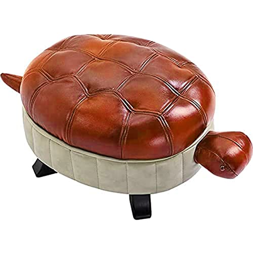 Kelendle Taburete otomano tapizado de piel sintética con forma de tortuga, reposapiés de madera para sala de estar, dormitorio, sofá, banco, silla, color marrón rojizo, pequeño