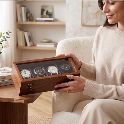 Image of Watch Box For Men, Wooden watch boxes, Watch case for men, Indian Rosewood Timekeeper box with hinged lid, Timepiece storage Box, Organiser Display Case, Gift for him(dark wenge)