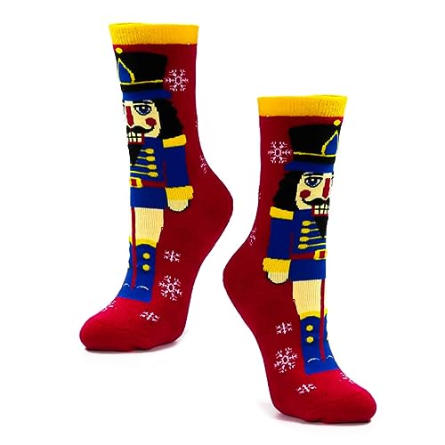 Image of Nutcracker Ballet Gifts, Novelty Crew Socks for Women, Fun Cute Funky, Warm Cozy Comfy Winter Patterned Socks, Heavyweight, Red Nutcracker, Size 5-10