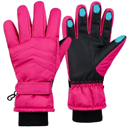 CityComfort Guantes de Esquí para Niñas, Guantes Térmicos Impermeables Táctiles para Niños y Adolescentes 6-15 Años, Guante Invierno Cálido Esquí Snowboard Nieve (Rosa, 11-15 años)